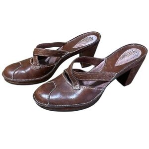 Clarks Artisan Collection Women Brown Leather Closed Toe Heeled Mules Size 6-1/2
